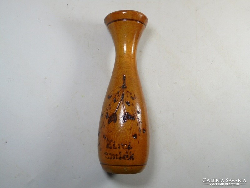 Régi retro fa fametszet égetett váza szálas váza - Zirc zirci szuvenír, turista emlék