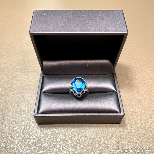 925 Silver Ring with Blue Topaz Stone Size 6.75 (17.25mm Diameter) Indian Silver Ring