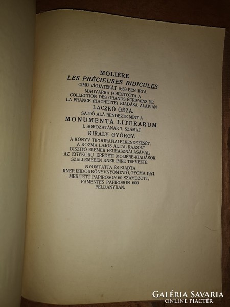 Monumenta literarum. [...] I. sorozat, 8. füze . Molière, [Jean Baptise Poquelin]: A mucsai széplelk