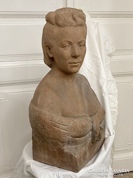 Sándor Oláh terracotta female bust 64cm