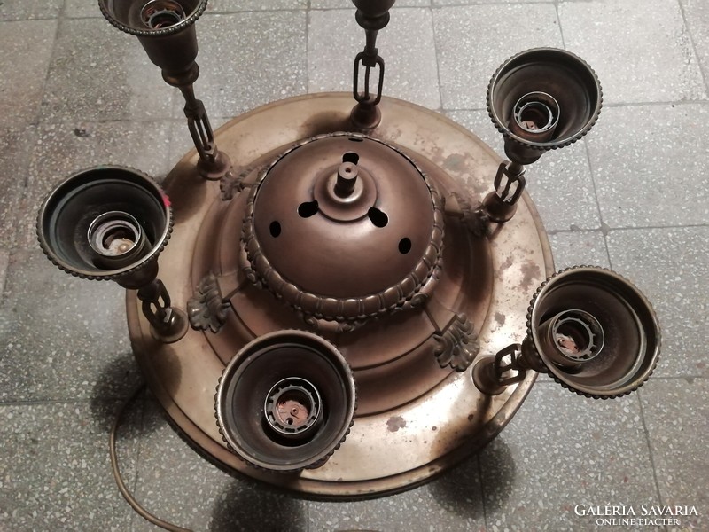 Antique 6-bulb round copper chandelier