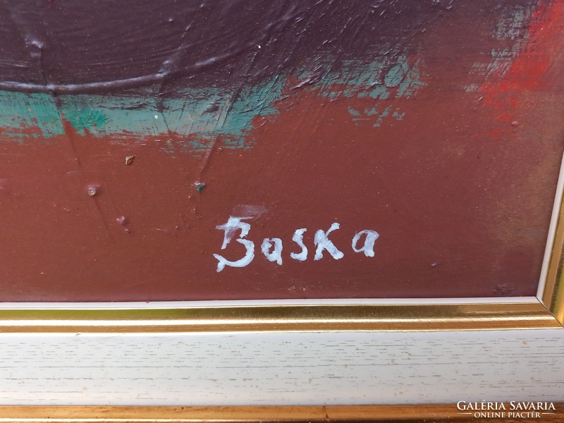 József Baska (1935-2017) plough. Gallery oil painting with original guarantee!