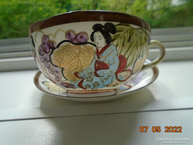 Gold Enamel Hand Painted Mythical Giant Kyoho with Grapes and Life Picture Japanese Eggshell Tea Set