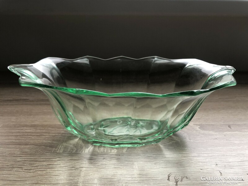 Gyönyörű uránzöld uránüveg tál, zöld üveg urán oxiddal színezett tál edény pálmafa mintával
