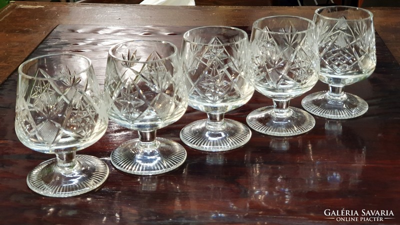 5 Pcs. Cognac (brandy) richly polished, stemmed, lead crystal glass for sale without defects.
