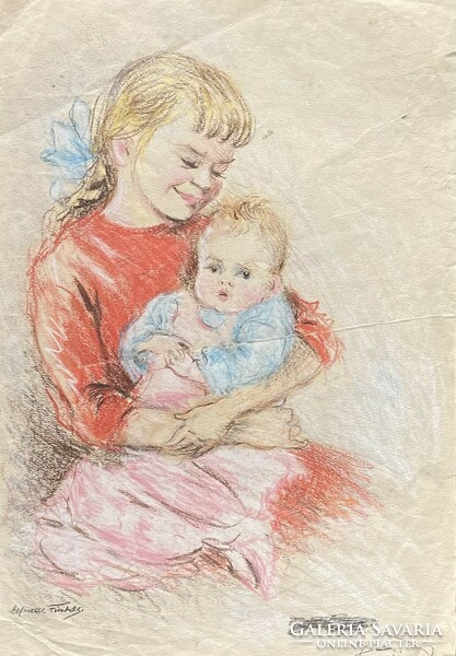 Drawings by the Austrian painter Elfriede Finkes - portraits of children