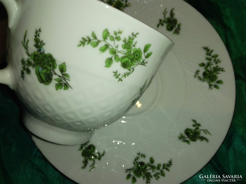 Beautiful white thin porcelain tea and coffee set .... with green pattern.