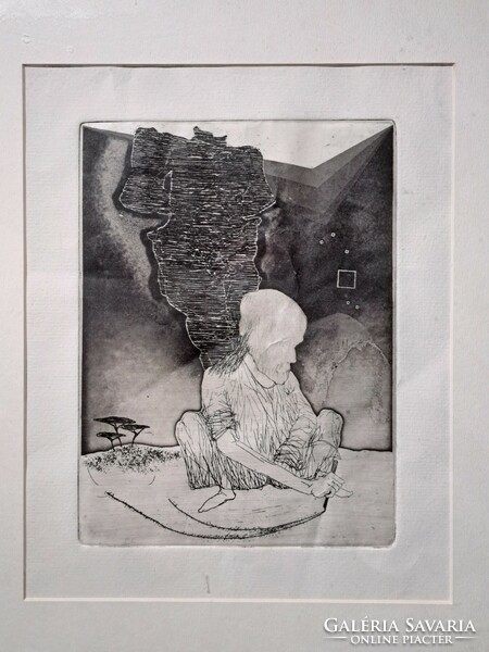Péter Stefanovits modern etching with frame - escape plan? contemporary