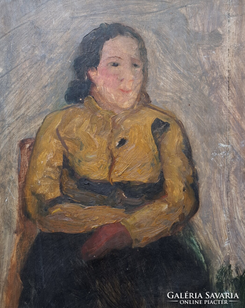 Female portrait (oil, size with frame 40x47 cm) Italian painting from 1955