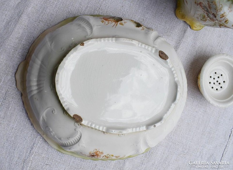 Mosdó készlet kancsó mosdótál tányér régi angol fajansz nagy körülbelül kancsó + tál + szappantartó