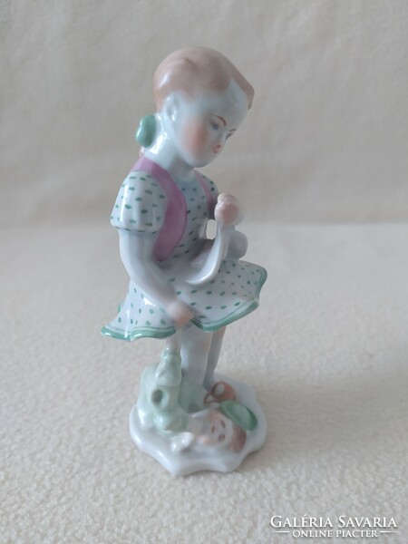 Herend rare baby girl with beautiful painting, marked, flawless, 14 cm