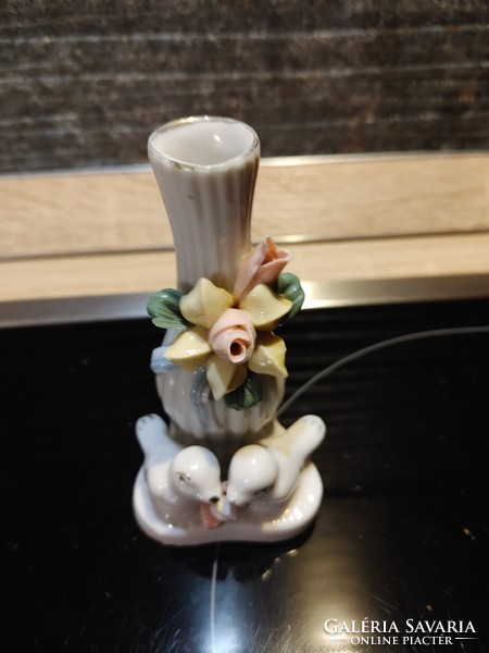 Mini madaras rózsás porcelán virágtartó