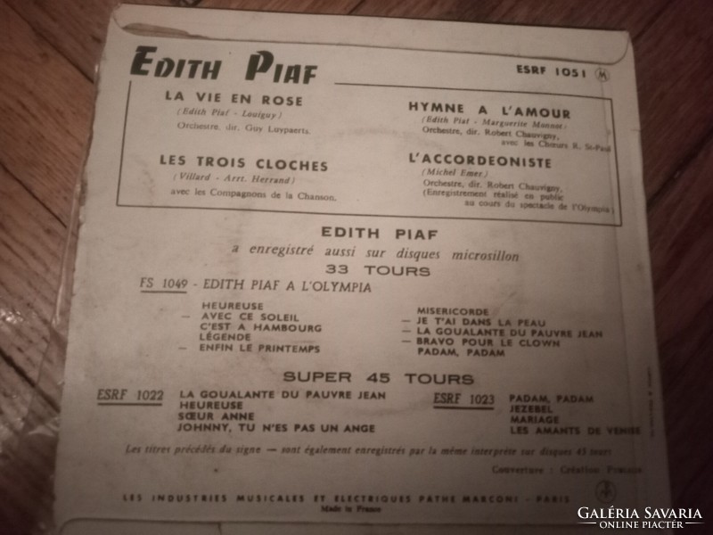 Edith Piaf különleges vintage Franciaországban gyártott kislemez -1967