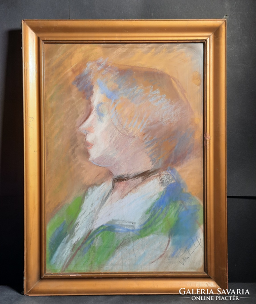Vén Emil: Női portré (pasztell, kerettel 50x37 cm) szignózott mű