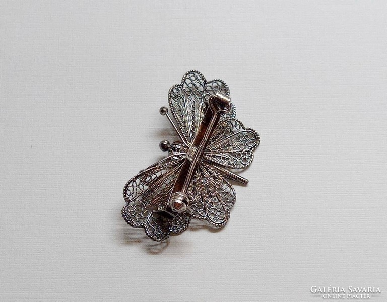 Antik ezüst pillangó bross, kitűző