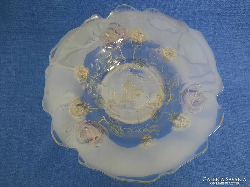 Glass serving bowl with French rose pattern, centerpiece