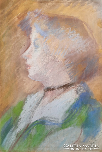 Vén Emil: female portrait (pastel, with frame 50x37 cm) signed work
