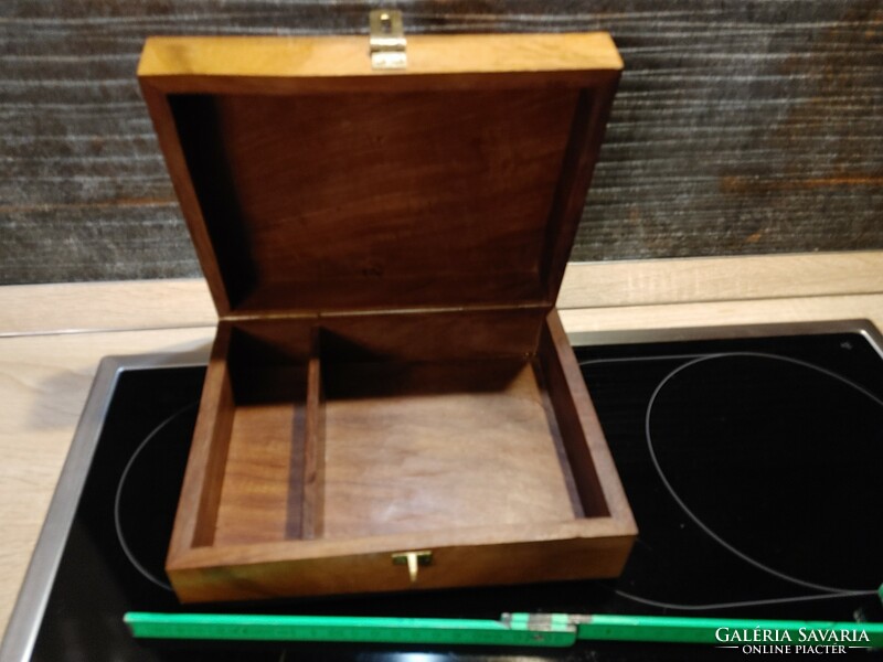 Inlaid wood storage box with compartments