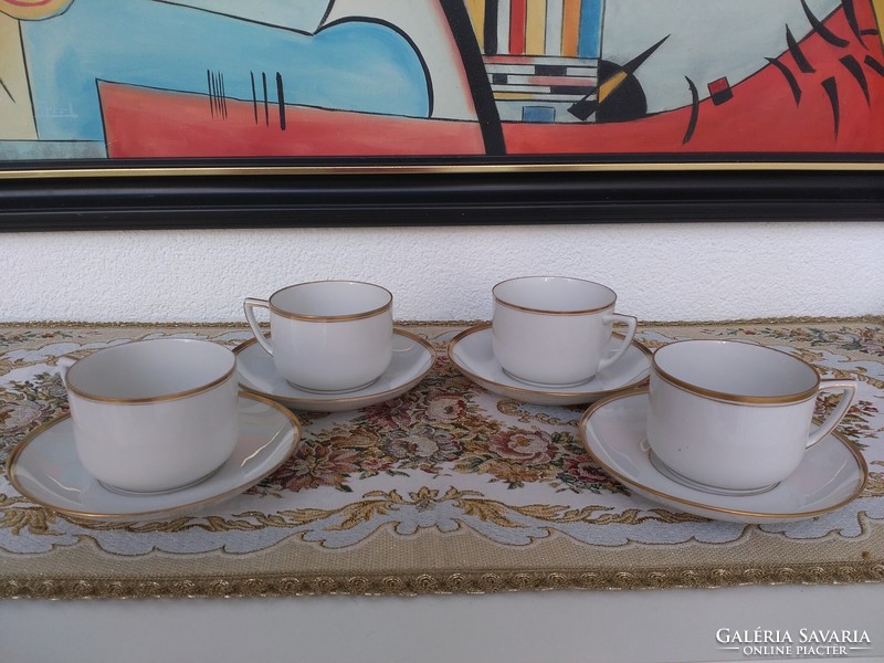 Láng Mihály jelzett porcelán antik négy garnitúra kapucinos, kakaós csésze, gyűjtői darab!