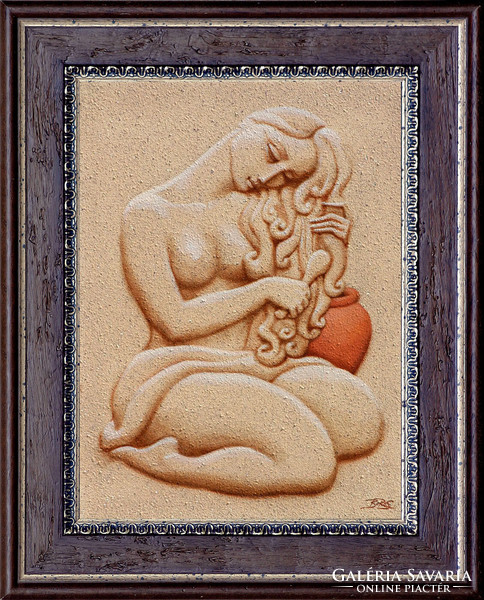 Attila Boros: Combing lady - with frame 50x40 cm - artwork: 40x30cm - 1610/159