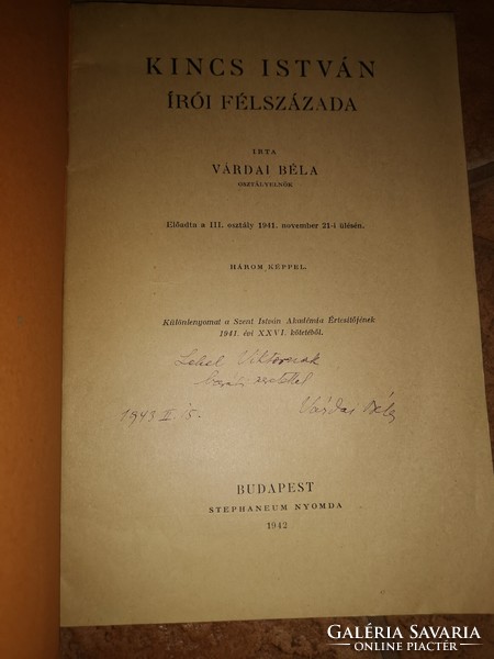 Dedikált Várdai Béla Kincs István írói félszázada. Uo., 1942