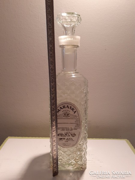 Retro maraska liqueur bottle with old labeled beverage square stopper bottle