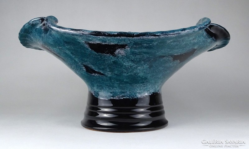 1L789 large glazed blue ceramic center serving bowl 14 x 29 cm