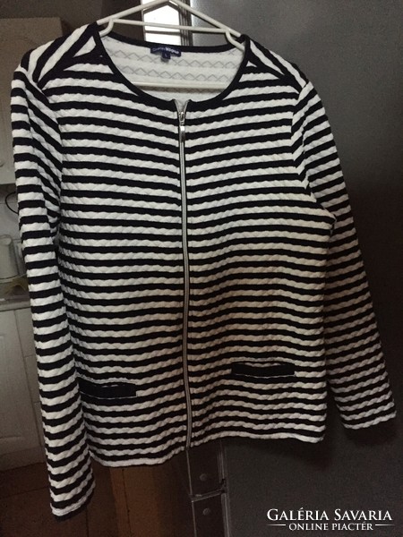Blue-white striped zip-up women's top, cardigan, Charles Vögele brand, size L
