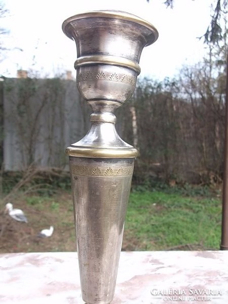 Antique candlestick in silver plated copper in beautiful condition 29 cm