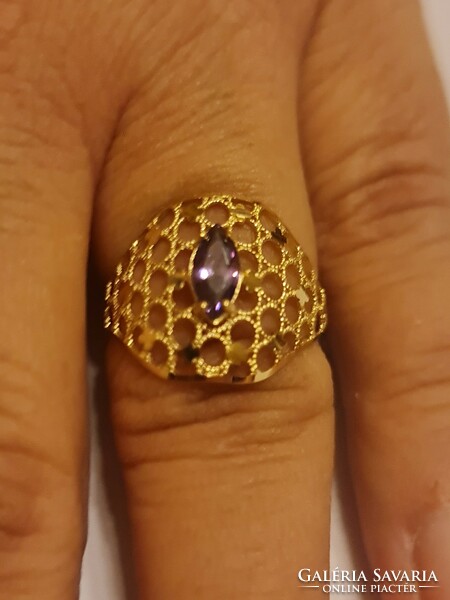14k arany dizájn gyűrű orgona lila kővel