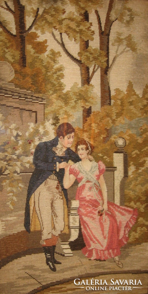 A real curiosity !! Turn of the century tapestry image with wonderful copper applique decoration