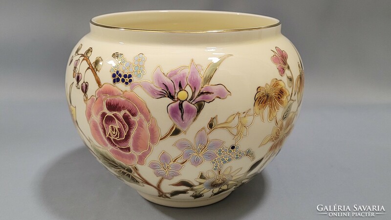 Zsolnay virágos kézzel festett porcelán nagy kaspó