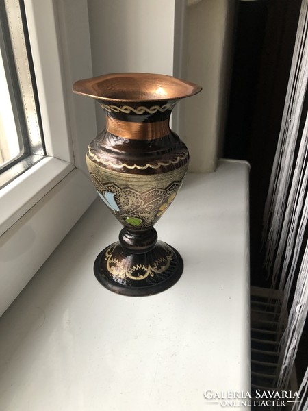 Réz, mintás török váza 18 cm
