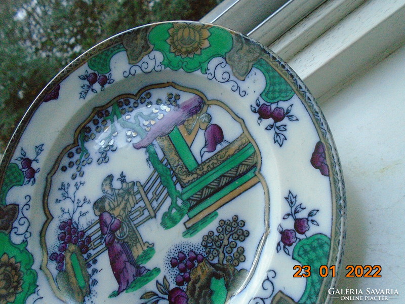19.Sz boch freres canton pattern china plate with silver and gold mother-of-pearl glaze