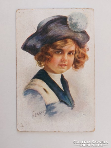 Old postcard 1916 artist drawing postcard little girl