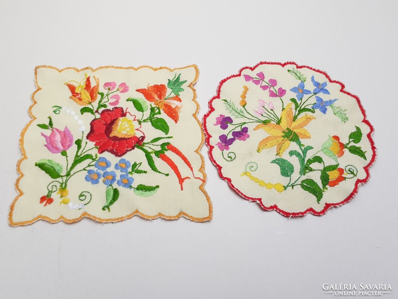 Retro old 2 Kalocsa tablecloth needlework embroidery