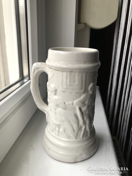 White, embossed jug, jar 18 cm