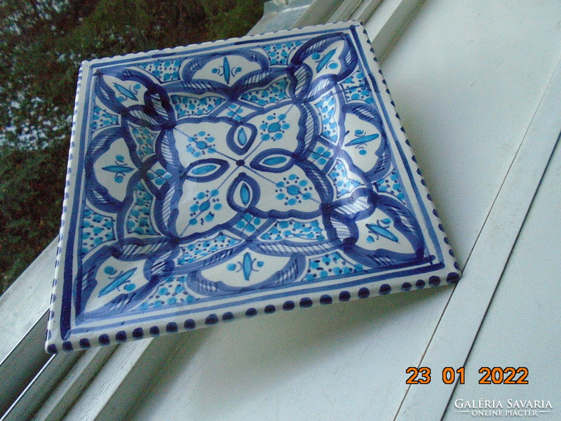 Decorative plate with hand-painted blue turquoise Moroccan patterns
