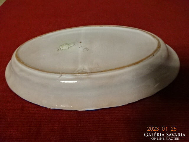 Russian glazed ceramic bowl, oval, with a folk motif, hand painted. He has! Jokai.