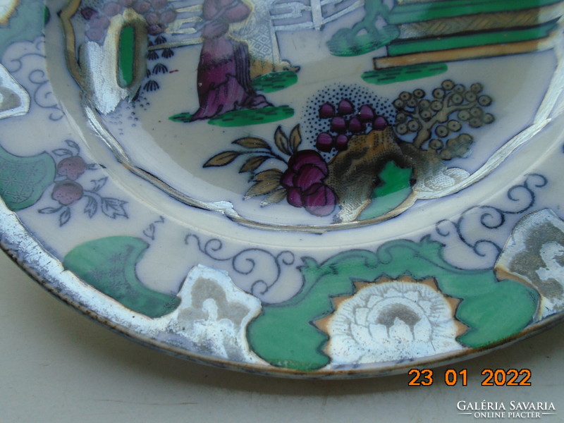 19.Sz boch freres canton pattern china plate with silver and gold mother-of-pearl glaze