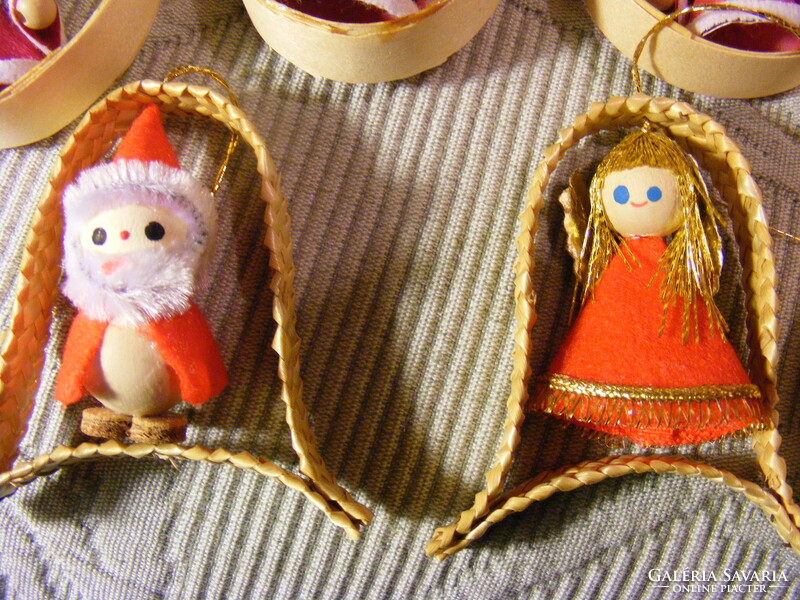 14 pcs of retro Christmas tree ornaments made of wood and tinsel