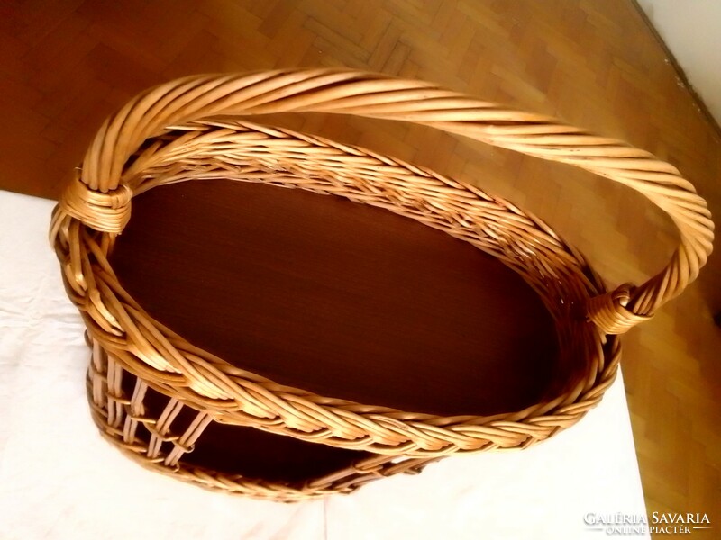 Large old retro hand-braided oval cane basket, drink holder fruit holder storage 56 cm