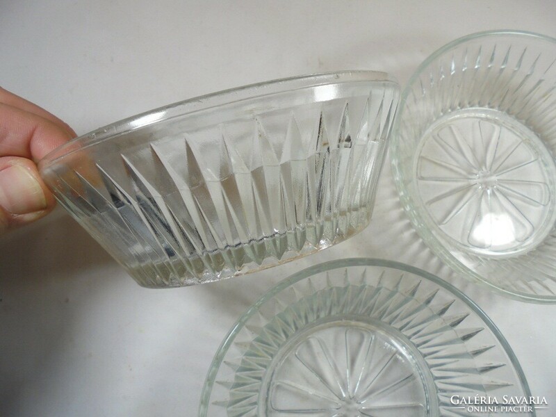 Retro old glass bowl compote salad serving dish convex - 3 pcs