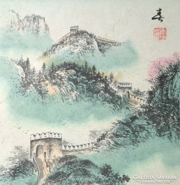A Kínai Nagy Fal - jelzett, vegyes technika (teljes méret 27,5x24,5 cm)