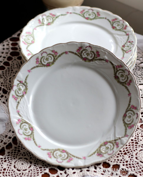 Szecessziós porcelán lapos tányérok, 5+1