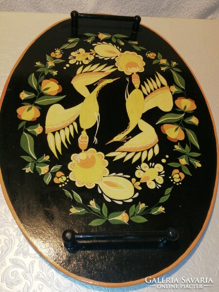 Old, large, oval wooden tray, offering or wall decoration.