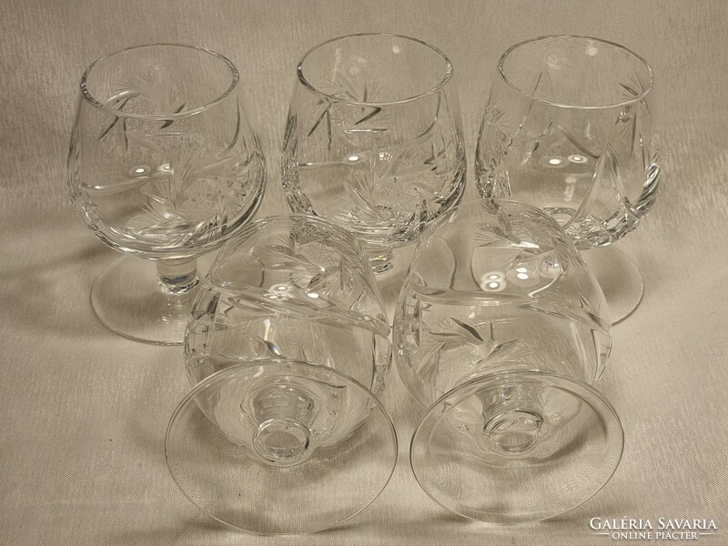 Set of 5 cognac crystal glasses. In perfect condition