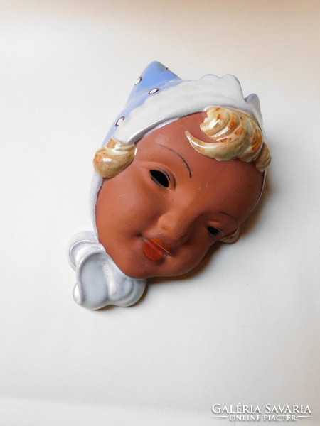 Art deco ceramic wall mask - girl in polka dot hat