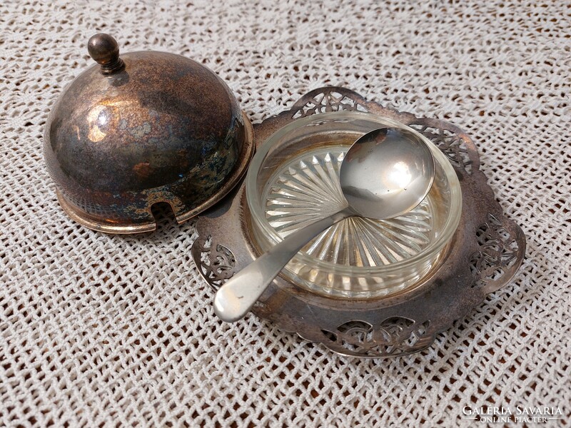 Old silver-plated caviar serving bowl with caviar lid