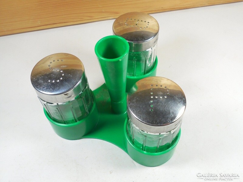 Retro műanyag üveg fűszer só bors paprika tartó fogpiszkáló fogvájó tartó 1970-es évekből